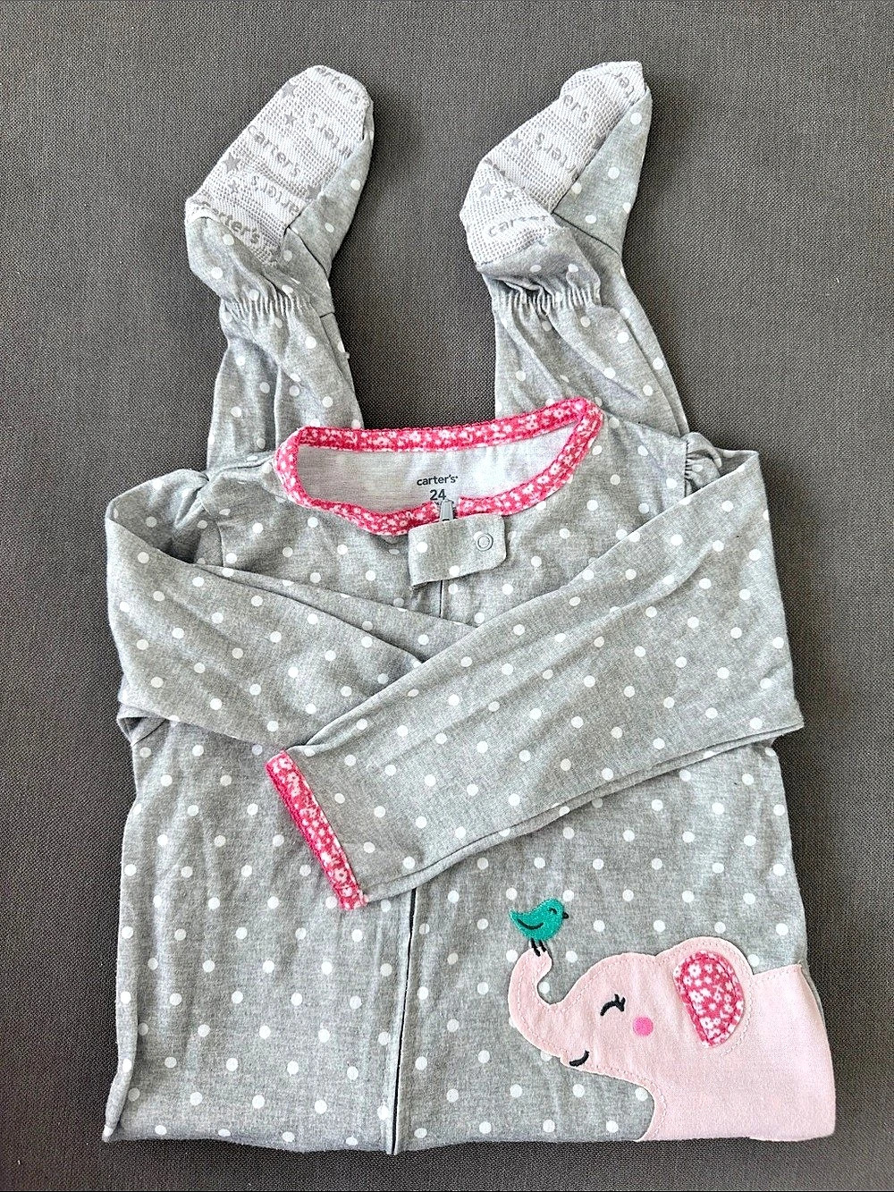 Carter's Polka Dot Elephant Footed Sleeper Gray & Pink Baby 24M